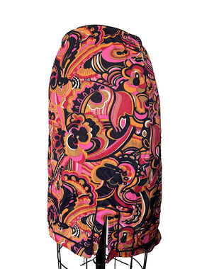 Vintage Hollywood Vasserette Skirt Slip Sz S Paisley Pink Blue Pattern Floral
